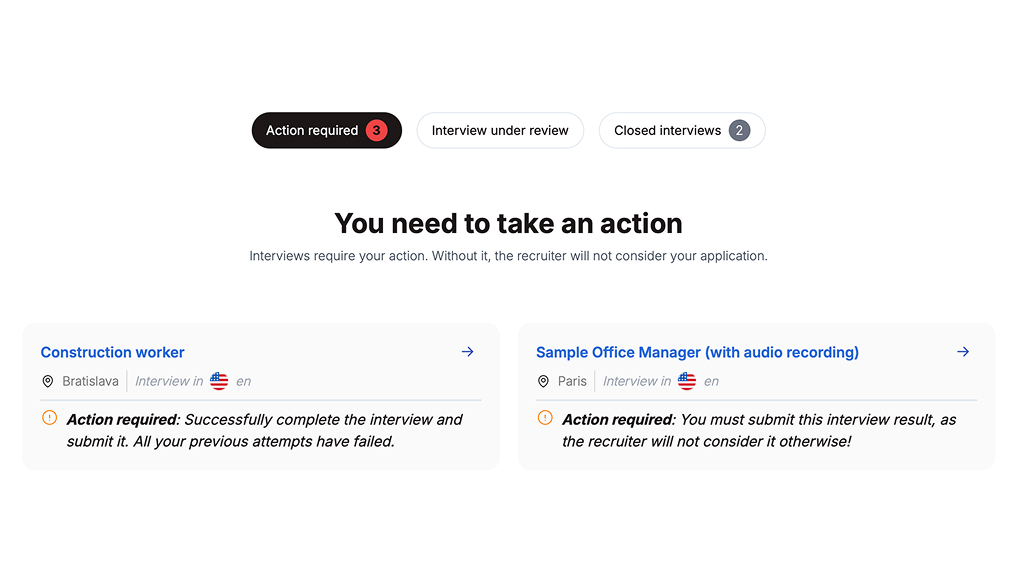 Interview application tracking